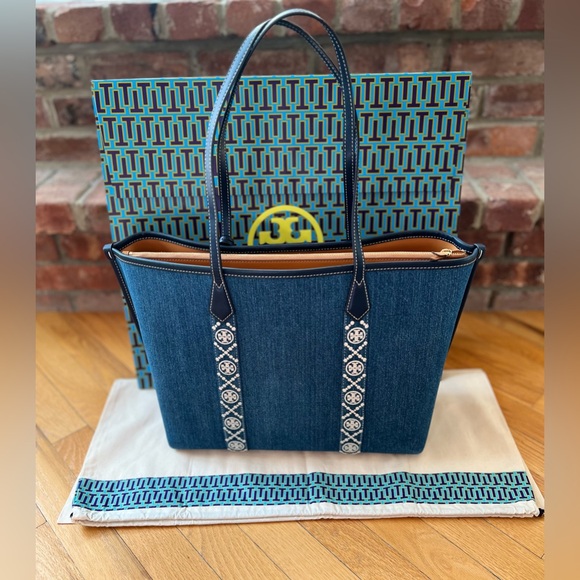 Tory Burch Perry Denim Triple Compartment Tote - Picture 3 of 15